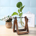 Load image into Gallery viewer, Glass and Wood Vase Planter Table Desktop